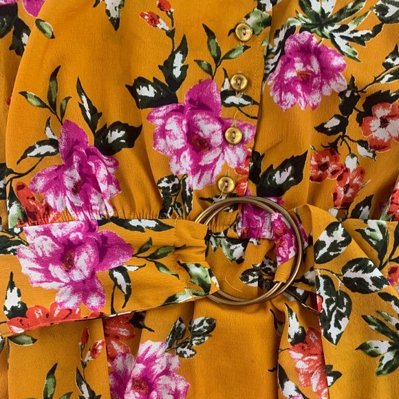 Soho Girls Peplum Top with Button Sleeve and Accent Belt - Picture 3 of 4